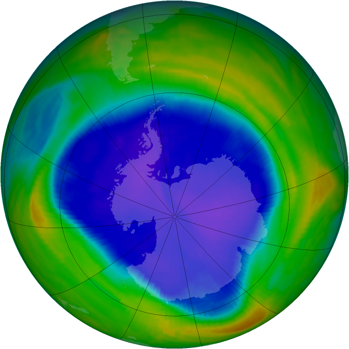 Antarctic ozone map for 12 September 1999